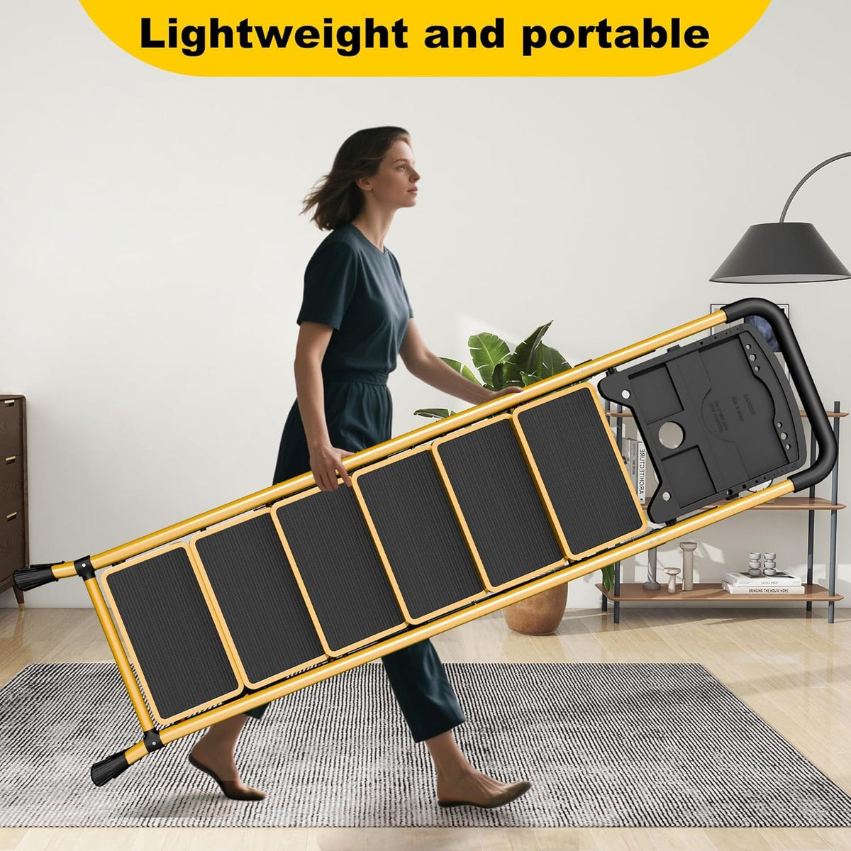 Step Ladder with Platform,Folding Step Stool,Heavy Duty Step Ladders with Anti-Slip Widen Pedals,Handrail,Safe-Lock Design,Step Ladder for Adults (Yellow, 6 Step)