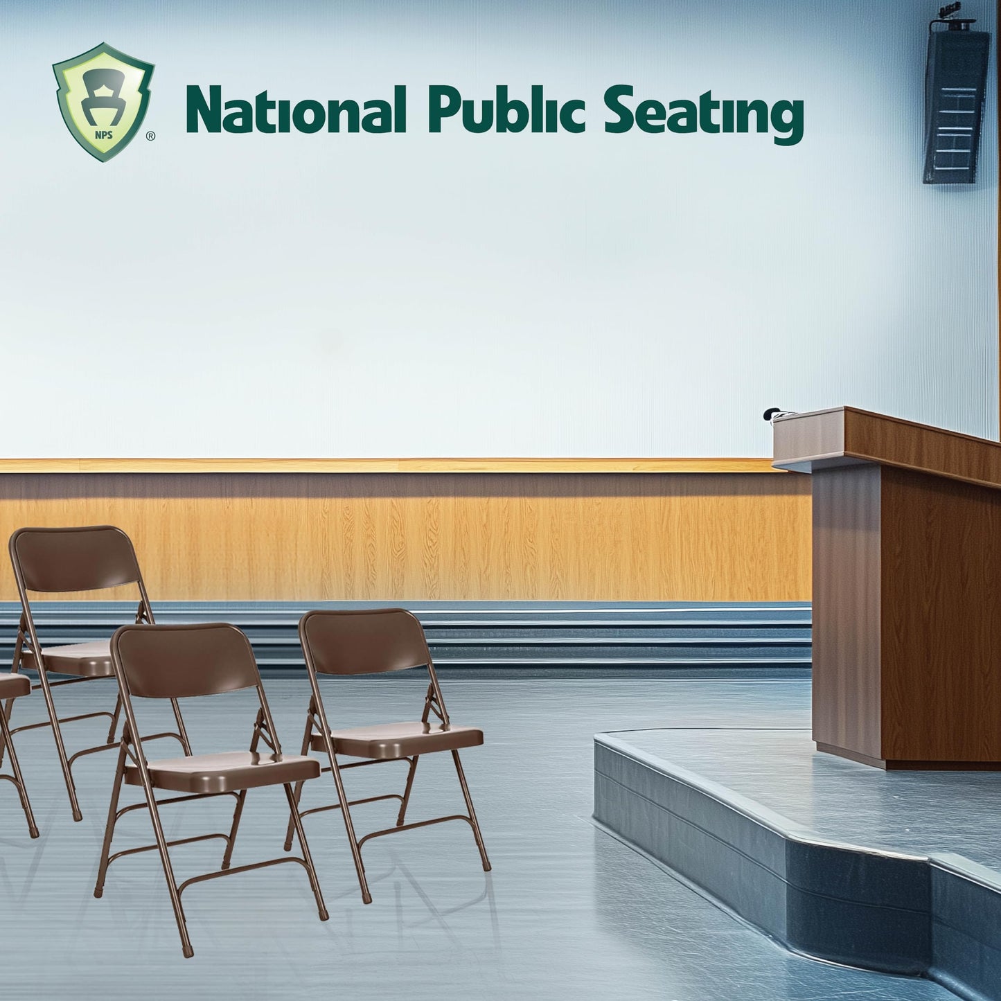 Steel Portable Folding Chairs by National Public Seating – 300 Series Premium Heavy-Duty Foldable Chairs for Indoor & Outdoor, Set of 4 – Comfortable, Durable, Institutional-Grade, Brown
