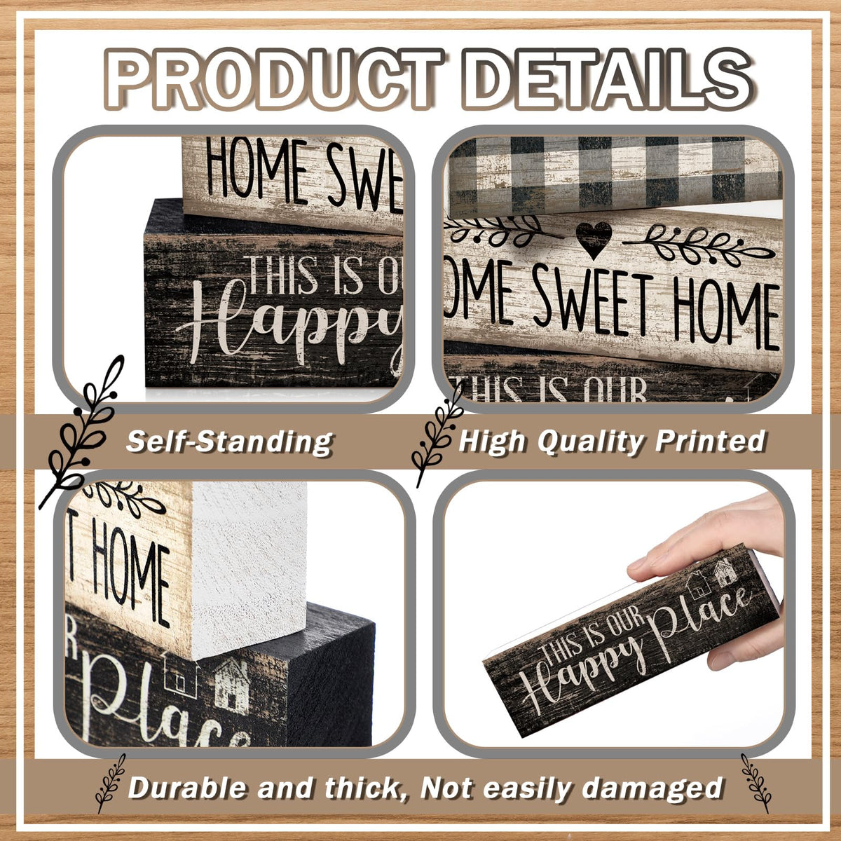 Moucuny 4 Pcs Farmhouse Kitchen Decor Black and White Farmhouse Tiered Tray Decor Home Sweet Home Centerpiece Wooden Heart Rustic Valentines Day Block Sign for Kitchen Shelf Valentines Gift Decoration