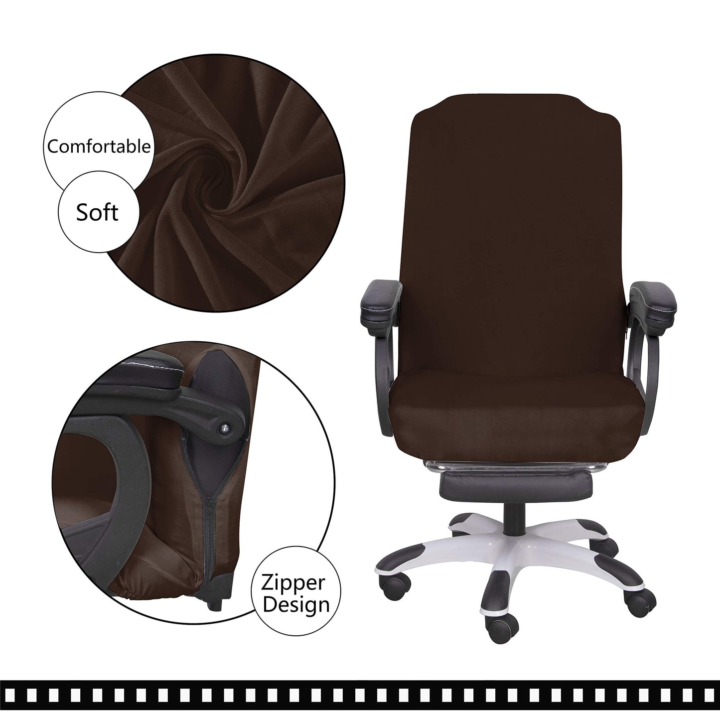 SARAFLORA Office Chair Covers- Medium, Brown- Removable Computer Chair Covers for Office Chair with Zipper for Universal Rotating Chair Desk Chair Cover Chair Seat Washable Protector for Pets