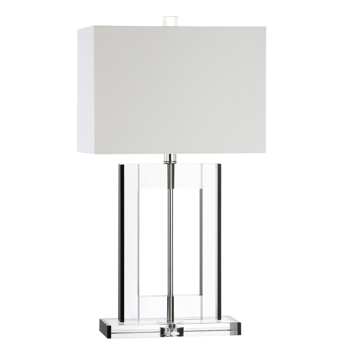 JONATHAN Y 26" Clear and Black Crystal Table Lamp, Modern Geometric Glam Glass Lamp with White Linen Drum Shade for Living Room Bedroom Nightstand, LED Bulb Included JYL2015A