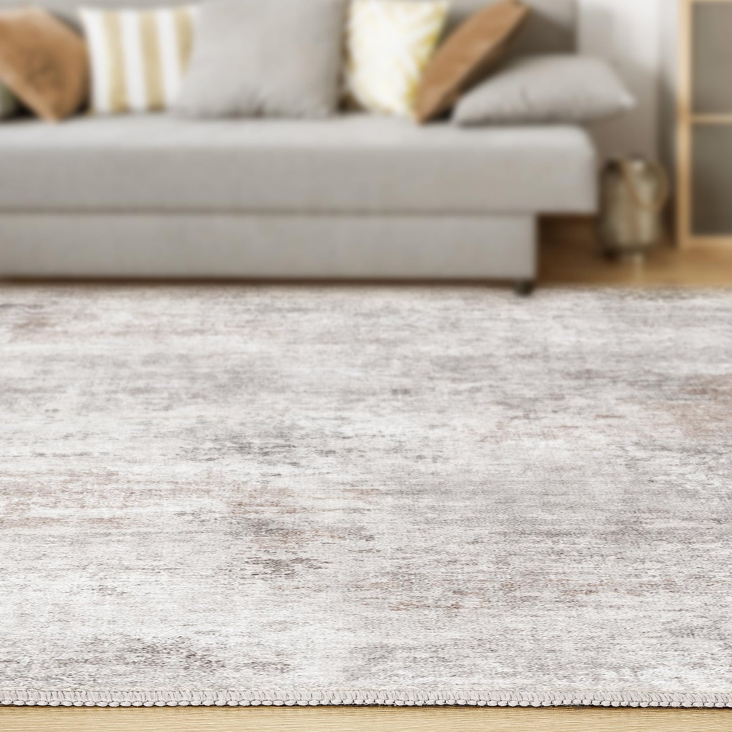 TARANCH Abstract 10x14 Area Rug: Machine Washable Non Slip Ultra Thin Low-Pile Carpet, Soft Stain Resistant for Living Dining Room Bedroom, Kid Pet Friendly, Robot Vacuum Compatible - Brown Grey