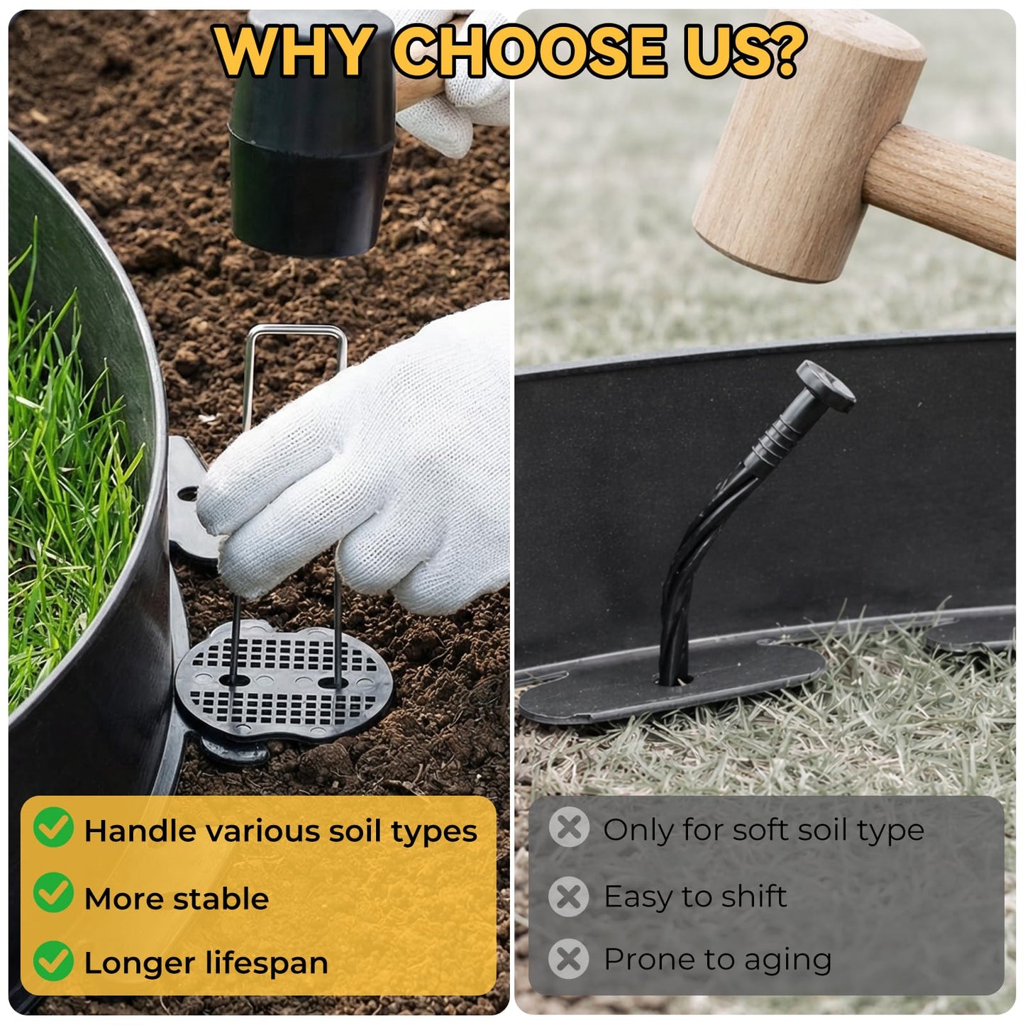 GOTGELIF Landscape Edging Border Kit No Dig, 3in x 40FT, Black Garden Edging with 45 U-Shaped Nails for Lawn, Flower Beds, and Yard Borders