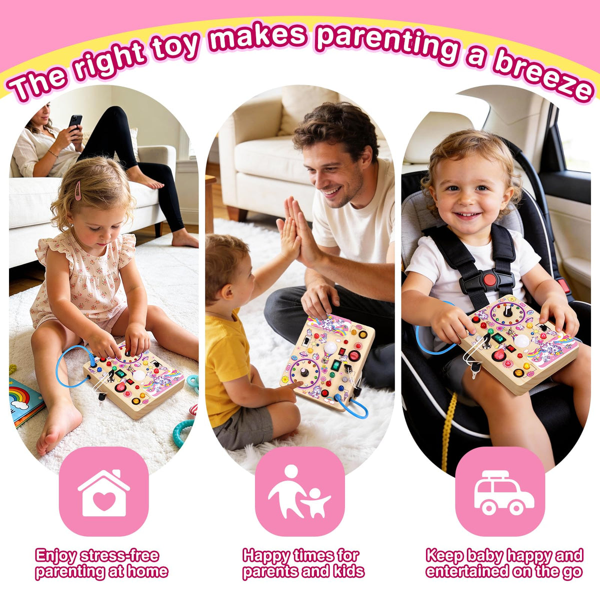 Grarain Busy Board for Toddlers - Montessori Educational Toy for 1-3 Year Old Boys & Girls | Travel-Friendly Sensory Learning Activity | Ideal for Kids with Autism(Unicorn Busy Board)