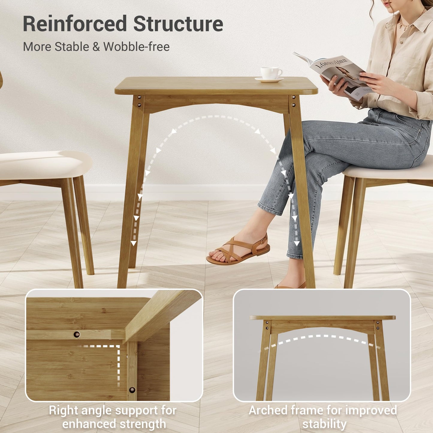 SANLUCE Bamboo Dining Table, Small Kitchen Table for 2, 27.6" Square Dining Tables for Small Space, Easy Assembly, Dinner Table for Dining Room, Living Room, Kitchen, Office(Brown)