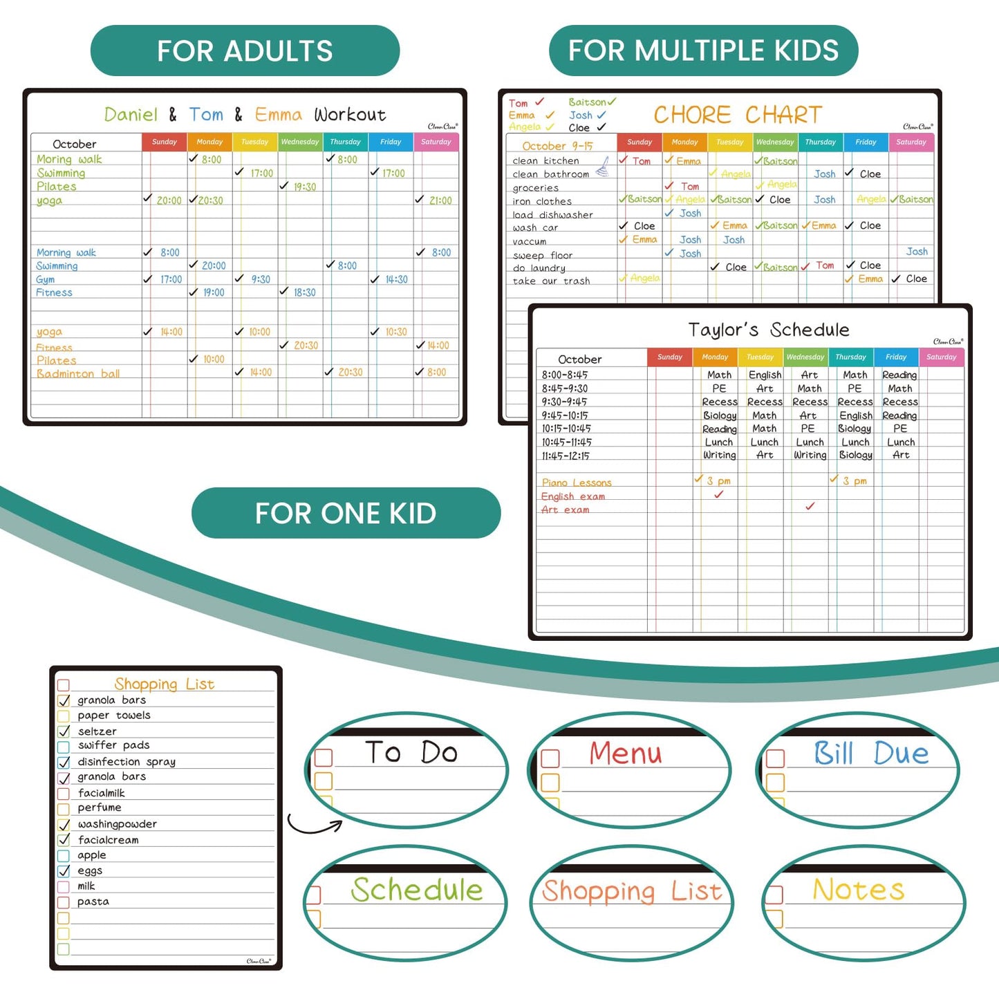 Magnetic Dry Erase Chore Chart - 14.5"x11" Chore Chart for Kids, Teens and Adults - 6.5"x8.5" List Board for Fridge - 6 Extra Fine Point Markers Included - Shipped Flat