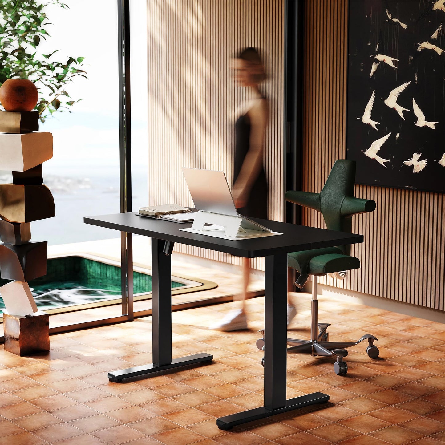 HUANUO Electric Standing Desk,48" x 24" Height Adjustable Desk, 4 Memory Height Settings, Sit to Stand Up Desk for Home Office, with Headphone Hook, Cable Manager, Black