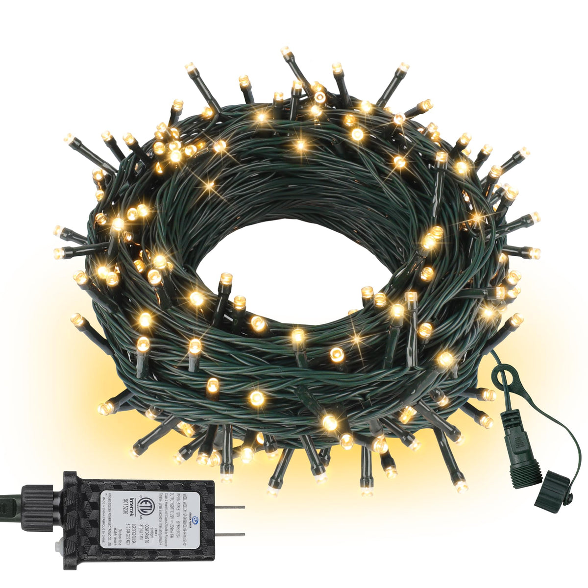 ASENEK Connectable Christmas String Lights 66FT 200 LED 8 Modes with Timer Decorative String Lights for Xmas Tree Patio Party Warm White