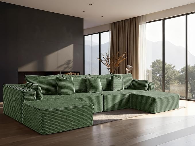 138" Cloud Sectional Couch, Comfort U Shaped Sofa