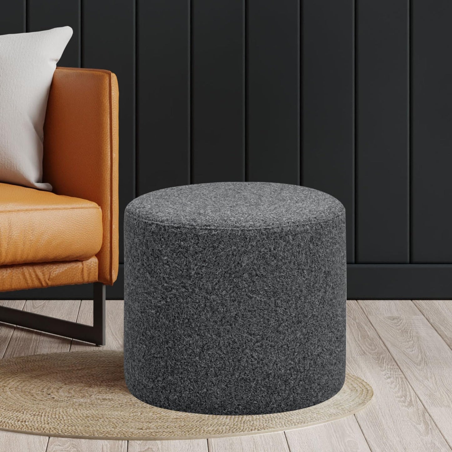 Studio Living Wentworth 19" Round Ottoman, Urban Transitional, Fully Assembled, Faux Sherpa Fabric, Gray
