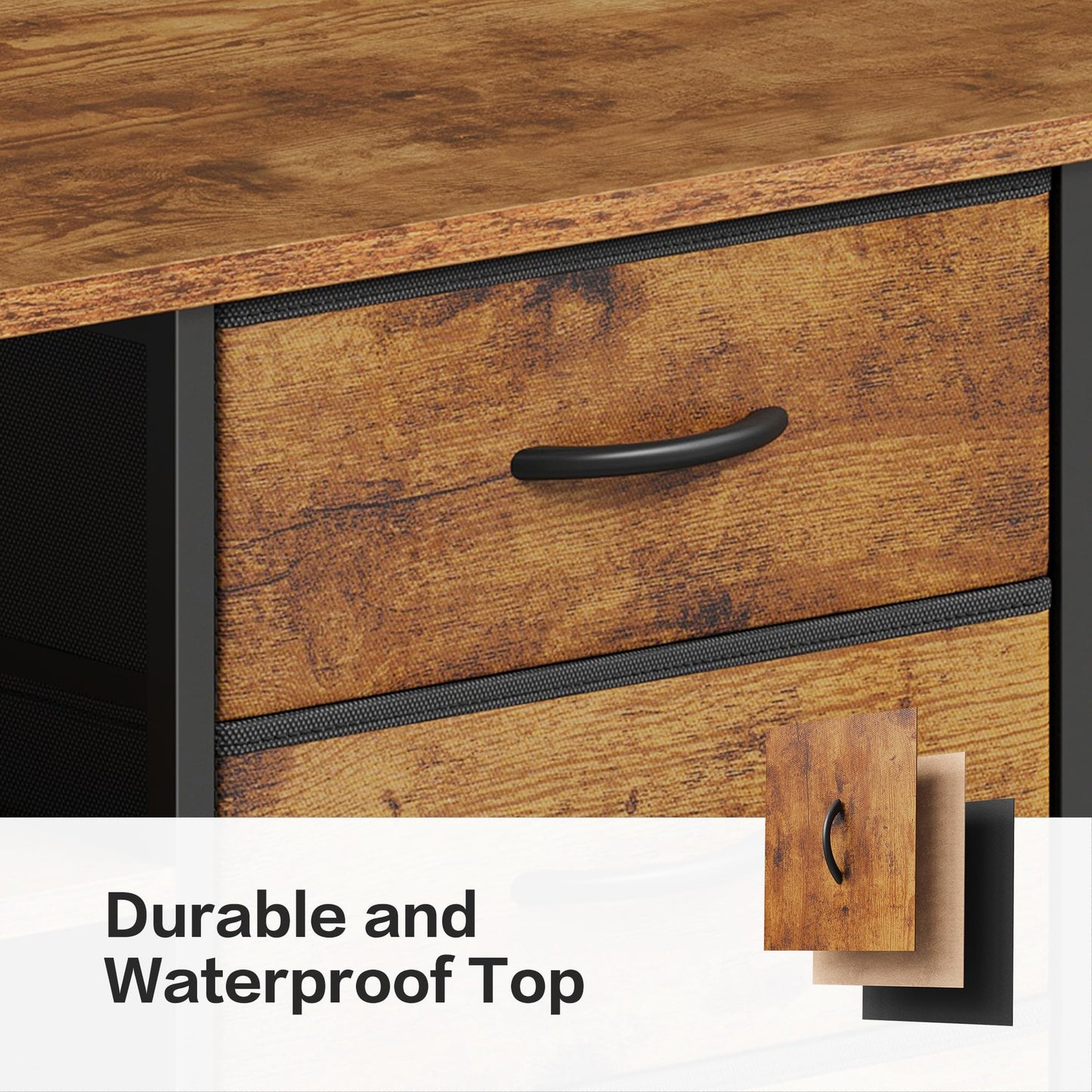 YeTom Mobile File Cabinet,Lateral Filing Cabinet with 3 Fabric Drawers,Rolling Printer Stand with 4 Open Storage Shelf for Home Office,Rustic Brown