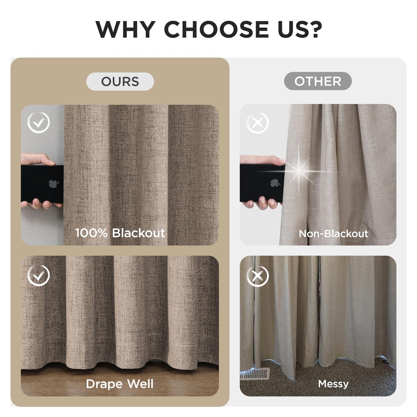 Joydeco Pinch Pleated Curtains - 100% Blackout for Bedroom, Linen Curtains 40" W x 90" L, Thermal Insulated 2 Panels Light Blocking Drapes, Back Tabs for Living Room