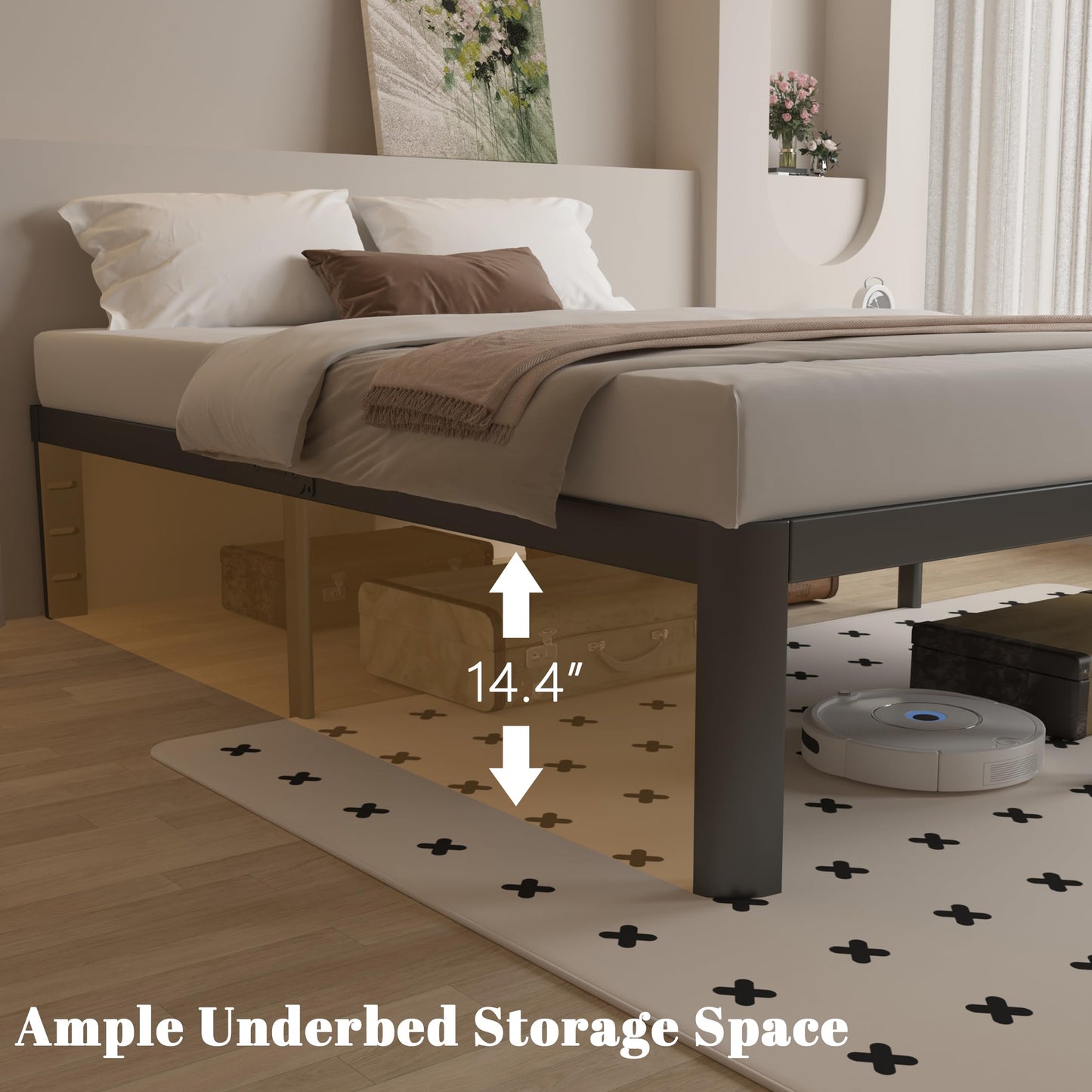 KOSOSO 16 Inch Twin Bed Frames with Metal Baffles, Black Twin Metal Bed Frame No Box Spring Needed, Heavy Duty Steel Supprt to 3500LBS, Rounded Corner Design, Noiseless, Easy Assembly