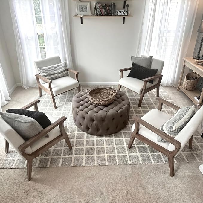 BESTANO Accent Chair Mid Century Modern Armchair, Linen Upholstered Living Room