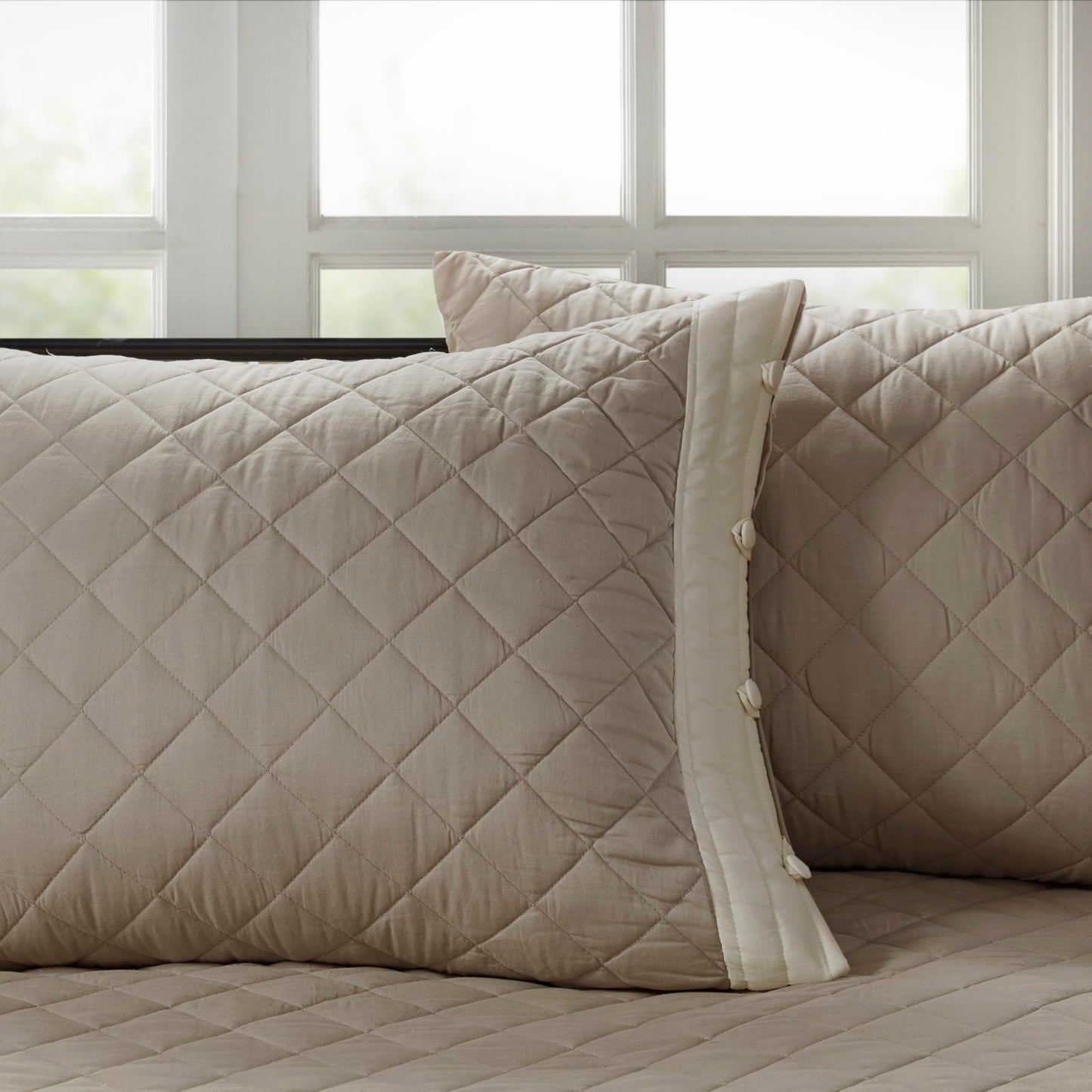 Madison Park 100% Cotton Daybed Cover Set - Trendy Design, All Season Luxury Bedding with Bedskirt, Matching Shams, Decorative Pillow, Diamond Quilted, Khaki 75"x39" 6 Piece