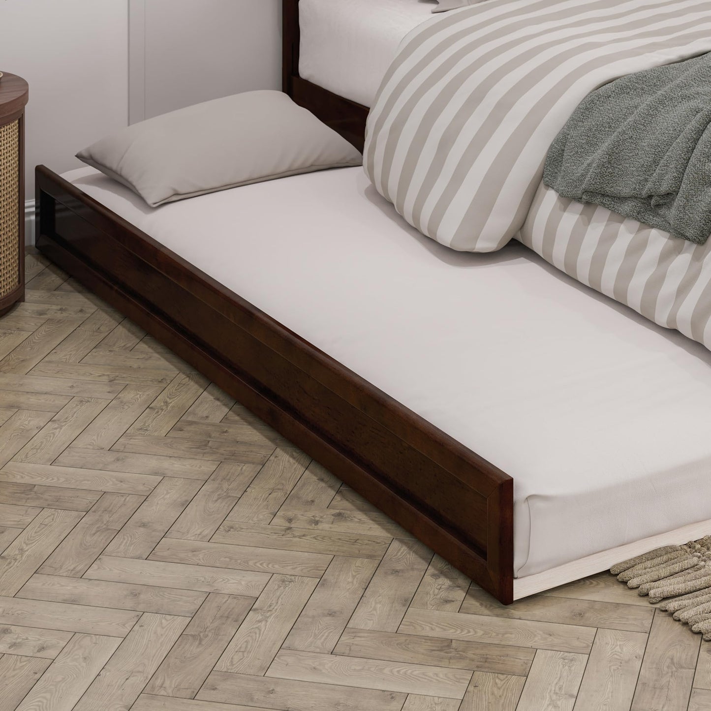 AFI, Wesley Queen Platform Bed with Panel Footboard & Twin XL Trundle, Walnut