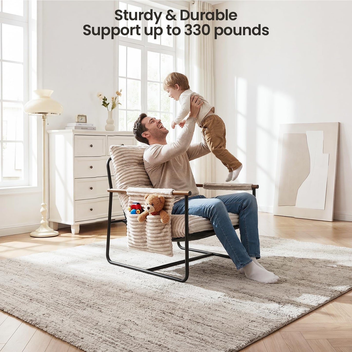 HavBeat Comfy Accent Chair Cozy Reclining Sleeper Oversized Recliner Arm Chairs for Living Room Modern Lounge Armchair with Wood Armrests Sturdy Upholstered Single Sofa for Bedroom Home Office