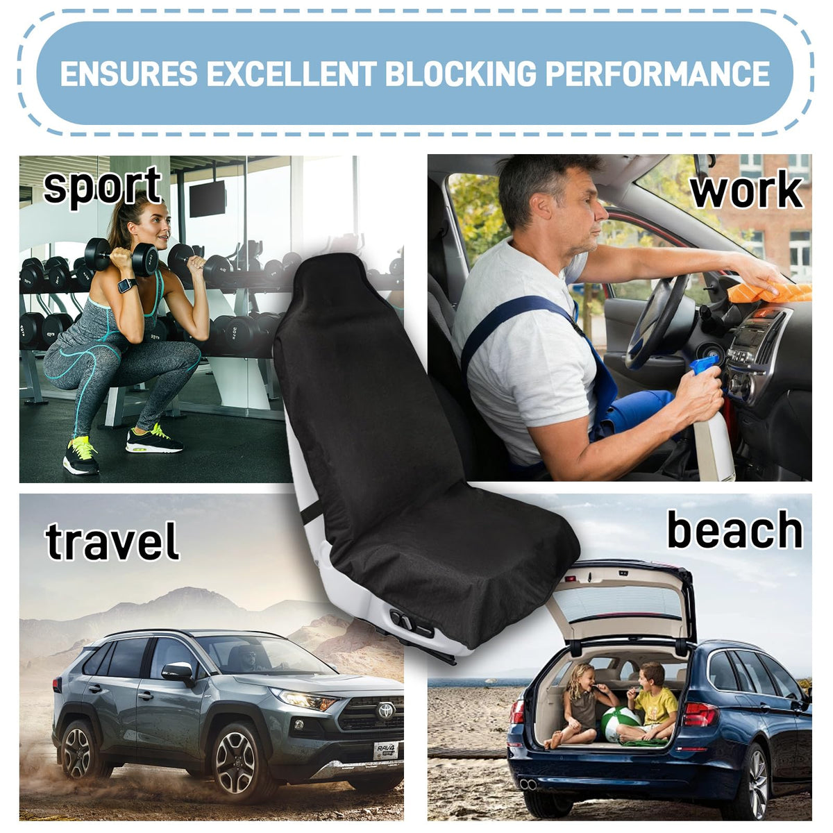 Waterproof Car Seat Cover Towel, Universal Fit Waterproof Sweating Seat Protector for Cars and SUVs, Anti-Slip Front Seat Cover for Gym, Outdoor, Pets & Travel, Black, Machine Washable