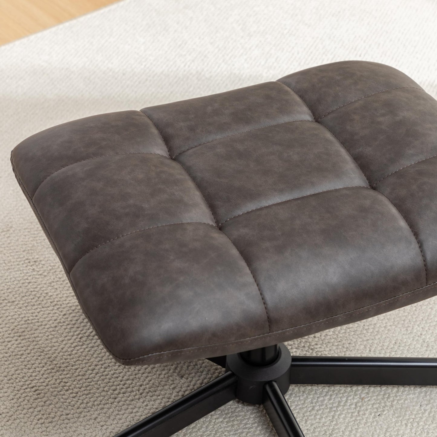 Roundhill Furniture Arlena 2-Piece Seating Set, Faux Leather Tufted Accent Chair and Ottoman, Brown
