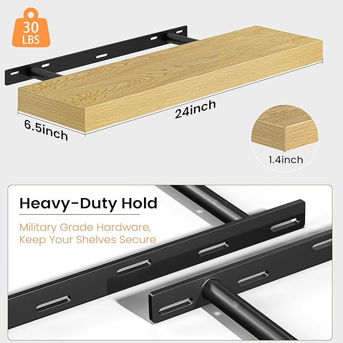 Fun Memories Floating Shelves for Wall, 24 Inch Set of 2 Rustic Wood Wall