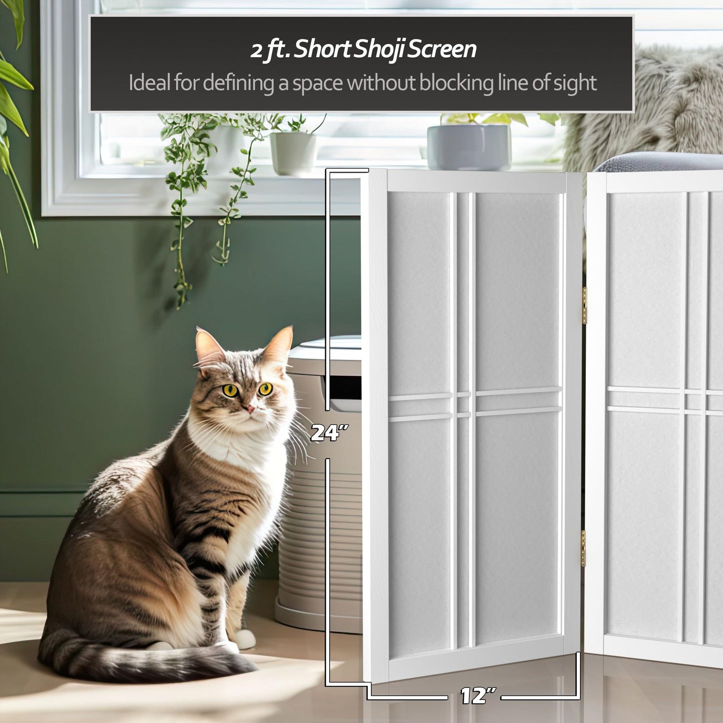 2 ft. Short Desktop Double Cross Shoji Screen - White - 3 Panels