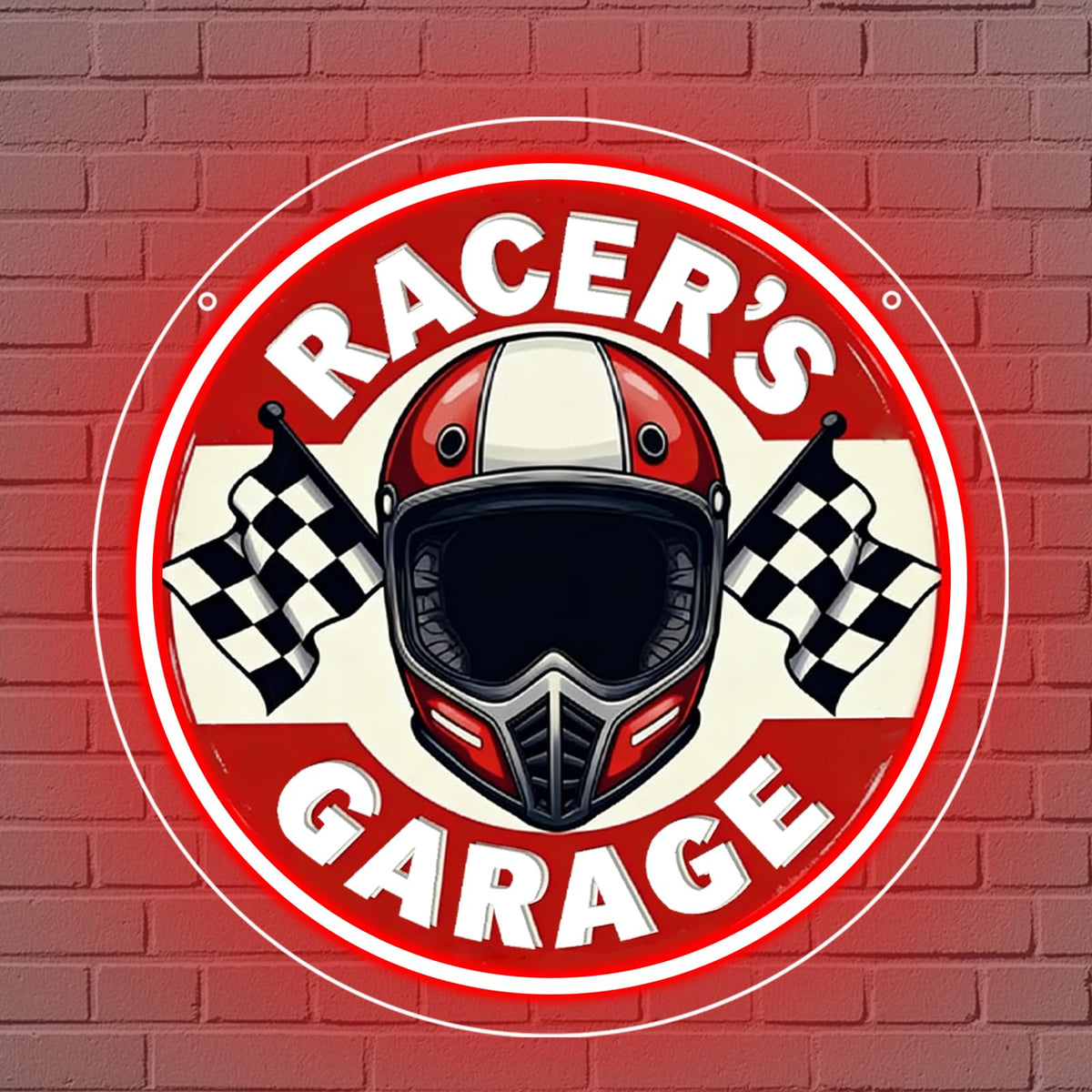 RuCvixkt Racers Garage Neon Sign, LED Motocycle Helmet Neon Light, Garage Neon Signs Man Cave Game Room Wall Decor, Neon Lamp Gift for Boys Motorcyclist Fans