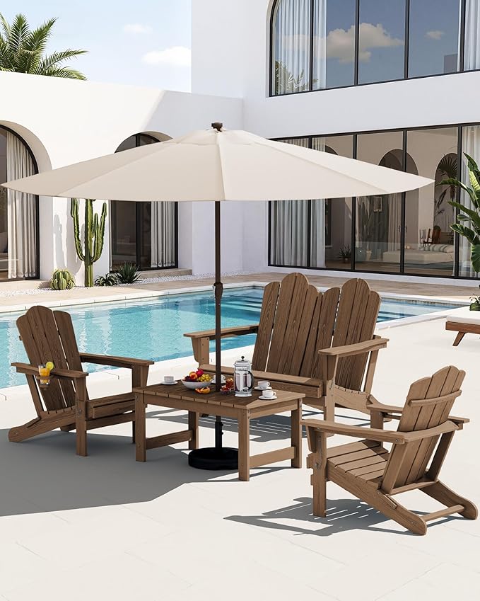 SERWALL 4 Pieces HDPE Patio Adirondack Chair Set, 2 Adirondack Chair