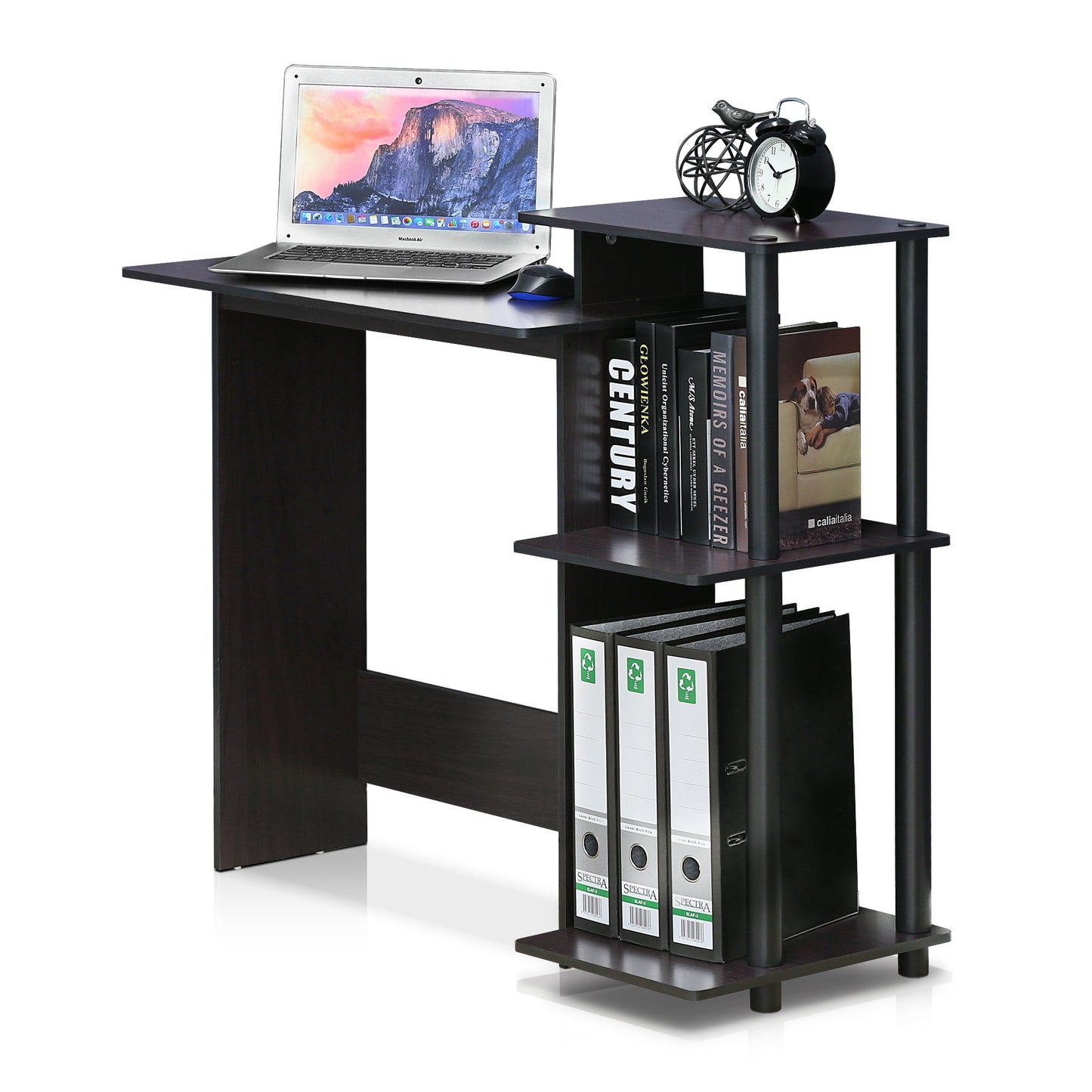 Furinno EFFICIENT Desk, 28.6" Wide Gaming Desk with 3 Open Side Shelves, Laptop Notebook Computer Desk, Office Desk for Home Office, Study Room, Dorm, Bedroom, Dark Walnut