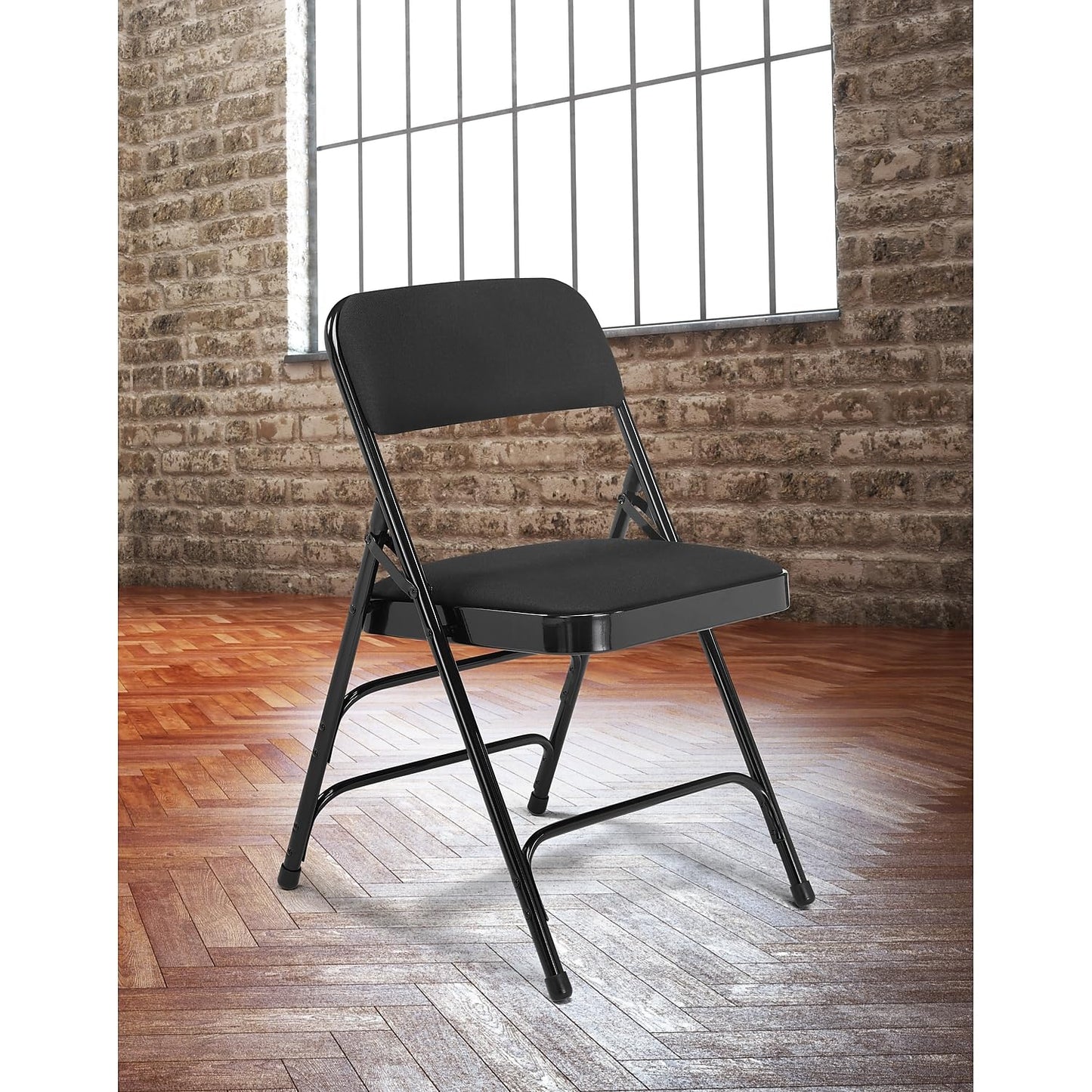 National Public Seating 2310 Fabric Padded Triple Brace Steel Folding Chair, Black (Pack of 4)