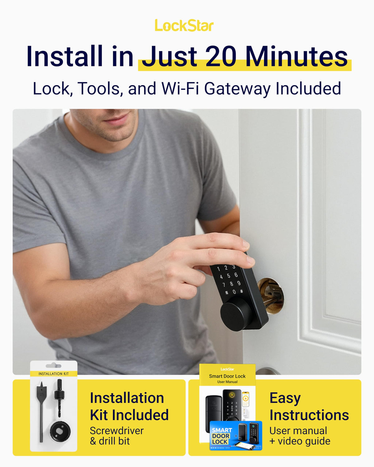LOCKSTAR® Smart Door Lock • Keyless Entry Deadbolt Door Lock • Multiple Entry Methods – APP • Fingerprint Touch ID • Keypad Code • Card FOB • Traditional Key • Smart Home Devices