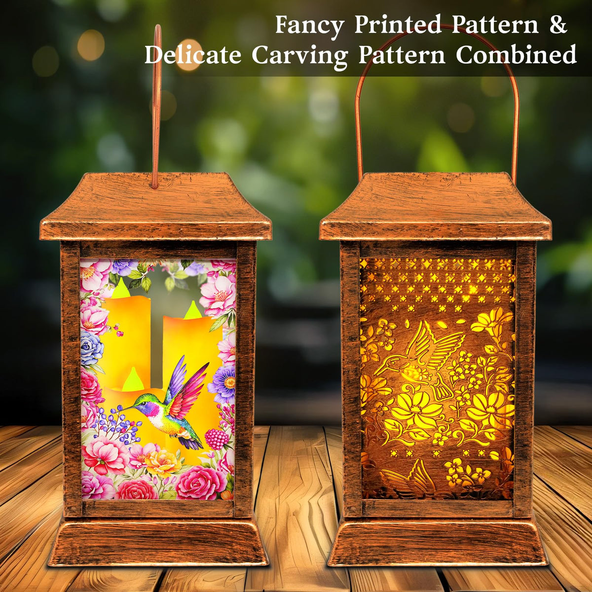Hummingbird Solar Lanterns Outdoor Waterproof, Metal & Glass Hanging Lights Garden Decor, Birthday Gifts for Mothers Day Women Mom Christmas, Decorative Lights for Outside Yard Patio Backyard Porch