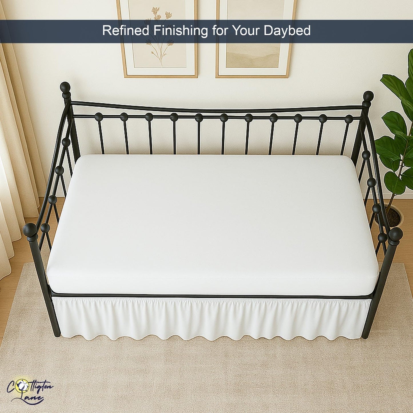 Cottington Lane Daybed Skirt with Split Corners Twin Size Gather Dust Ruffle Bedskirt 14 Inch Drop, Premium Hotel Quality Brushed Microfiber, Classic Platform Fit, White