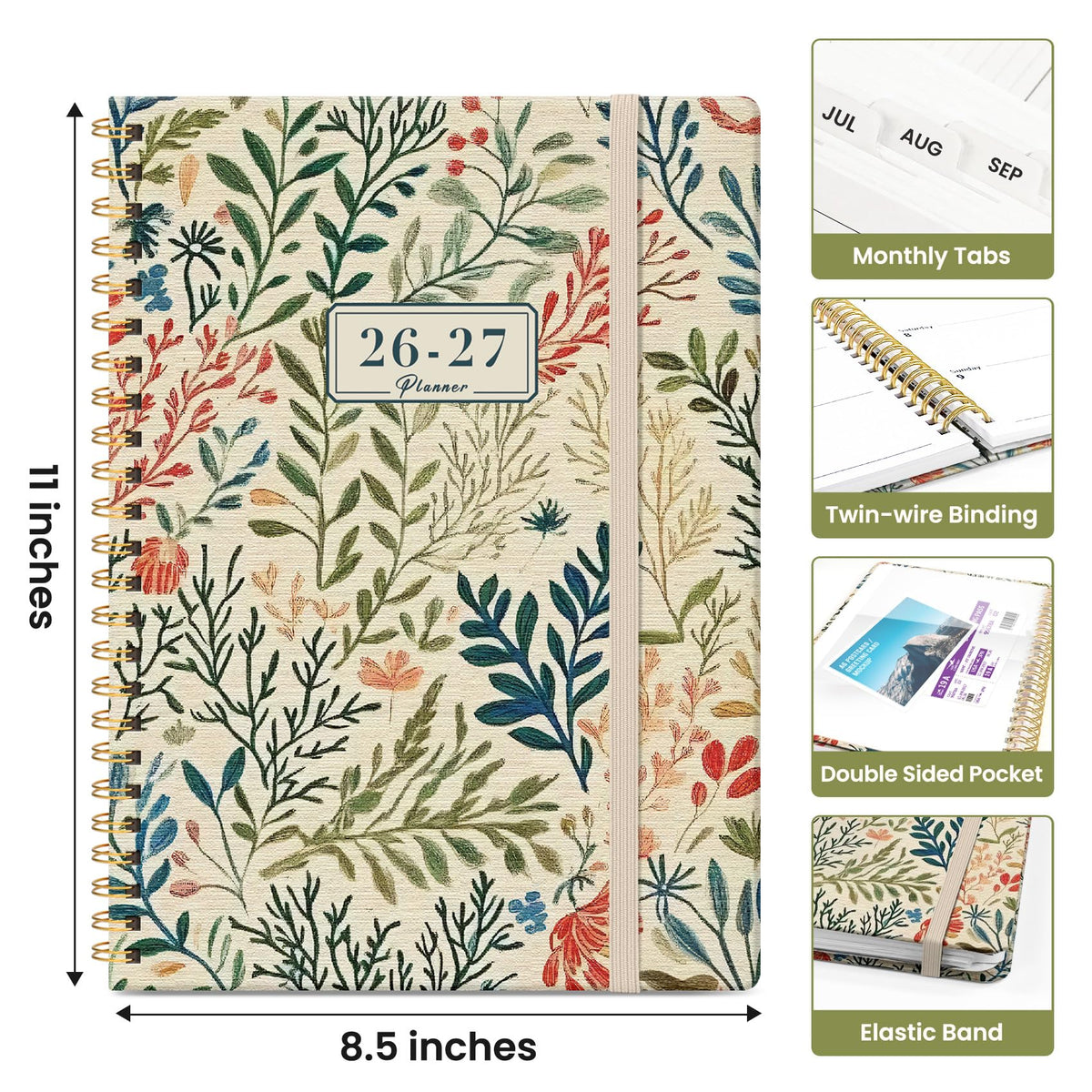 Planner 2026-2027, Academic Year Weekly and Monthly Calender Planner, from Jul 2026 - Jun 2027, Spiral Bound School Planning Book, Perfect for Teacher, Student, Women & Men, A4 (8.5" x 11"), Herbs