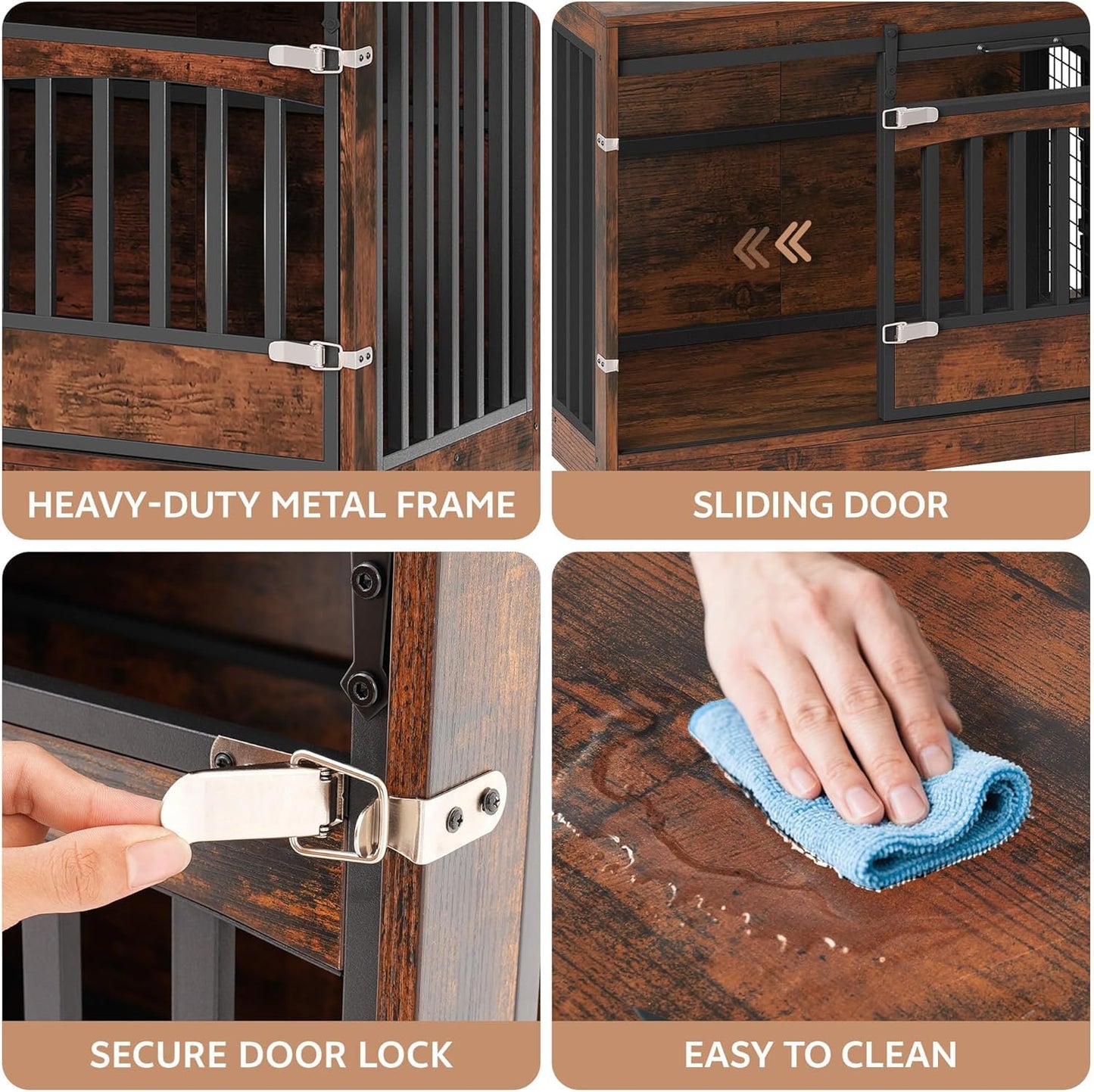 Homiflex Large Double Dog Crate Furniture with 3 Storage Drawers Farmhouse Dog Kennel TV Stand Indoor for 2 Large Medium Dogs Decorative Dog Cage with Sliding Barn Door & Power Outlets, 86.61"W, Brown