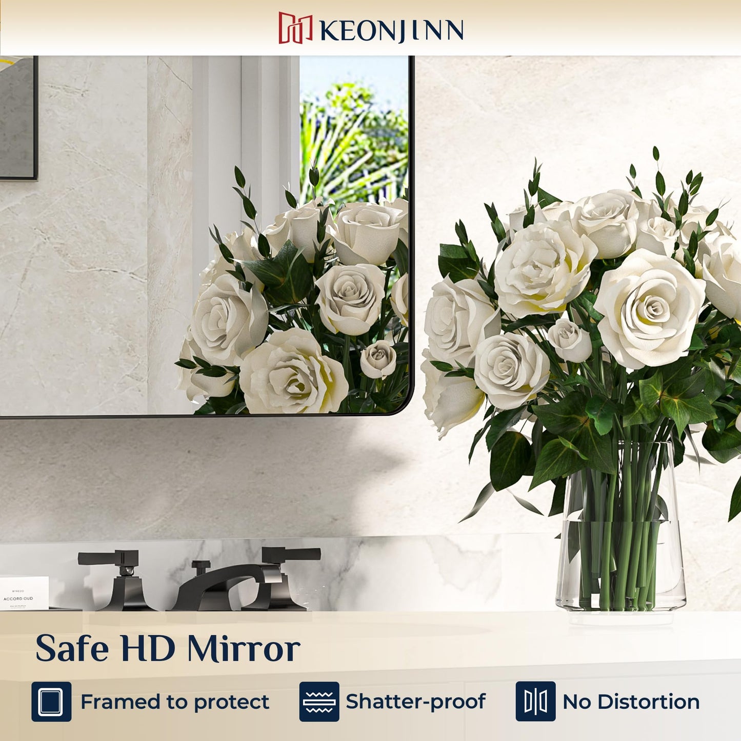 Keonjinn Black Medicine Cabinet 16 x 24 Inch, Bathroom Medicine Cabinet with Mirror, Heavy & Solid Stainless Steel Framed, Adjustable Shelves, Recessed or Wall Mount, Bathroom Mirror with Storage