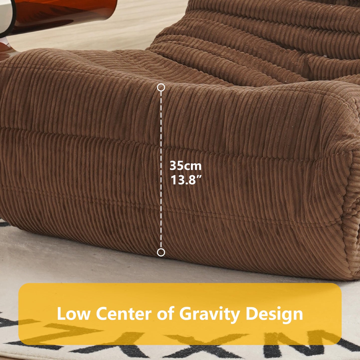 N&V Mid Century Armless Floor Sofa, Soft Premium Corduroy Lounge Chair, Foam Accent Chair for Living Room, Bedroom and Office, Black