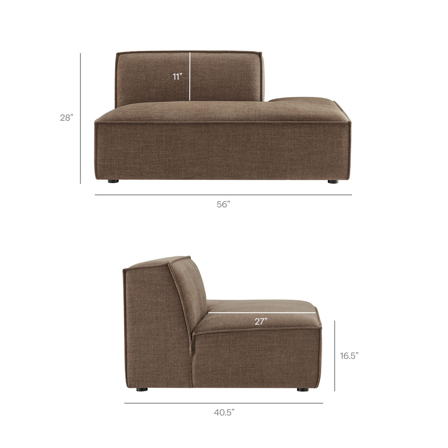 Modway Restore Performance Fabric Upholstered 4-Piece Modular L-Shaped Armless Sectional Sofa in Mocha – Low Profile Couch with Coil Seat Support and French Piping
