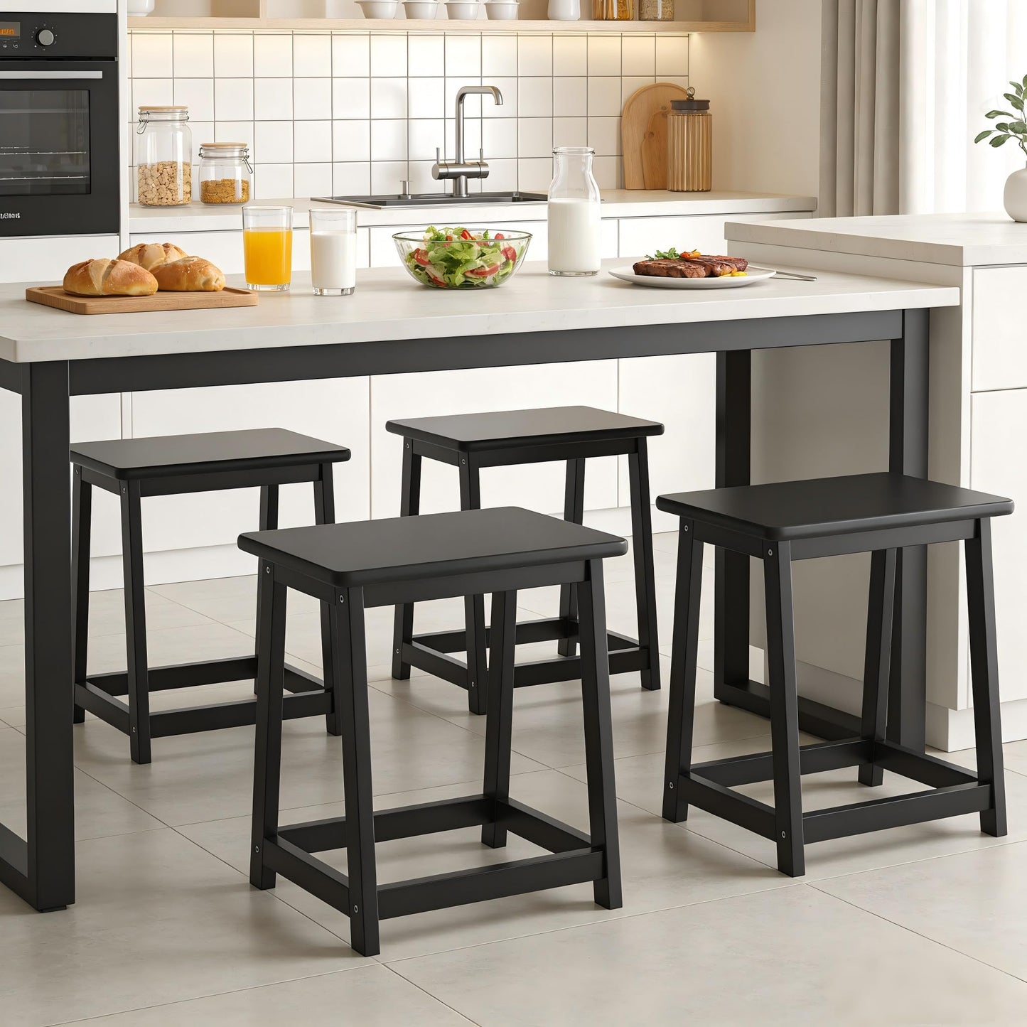 Wooden Step Stool Tall Seat Stool Dining Piano Stool End Side Table Wood Plant Stand Table indoor bedside table Nightstand Flower Pot Stand for Living Room Bathroom Bedroom Kitchen (Black)