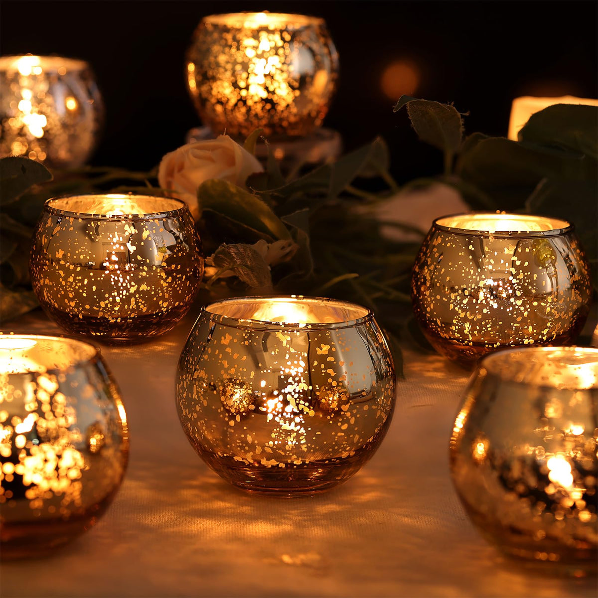 LAMORGIFT Silver Votive Candle Holders Set of 12 - Mercury Glass Votives Candle Holder - Christmas Tealight Candle Holder for Home Decor and Weddings/Parties Table Centerpieces