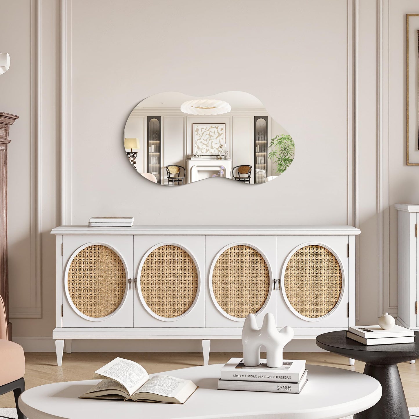 YIROMAN Irregular Frameless Mirror,18"x32" Asymmetrical Wave Frameless Vanity Bathroom Wall Mirror,Modern Decorative Mirrors for Entryway, Bedroom, Living Room, Cloakroom
