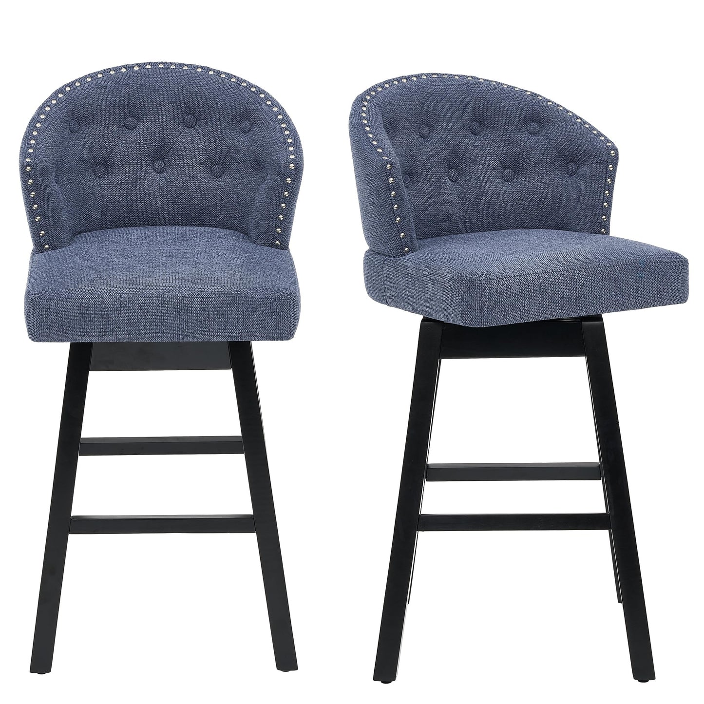 UDAX 26''Swivel Bar Stools Set of 2, Upholstered Barstools with Backs, Modern Counter Height Bar Stool Chairs for Kitchen Island, Wood Legs, Counter Stools