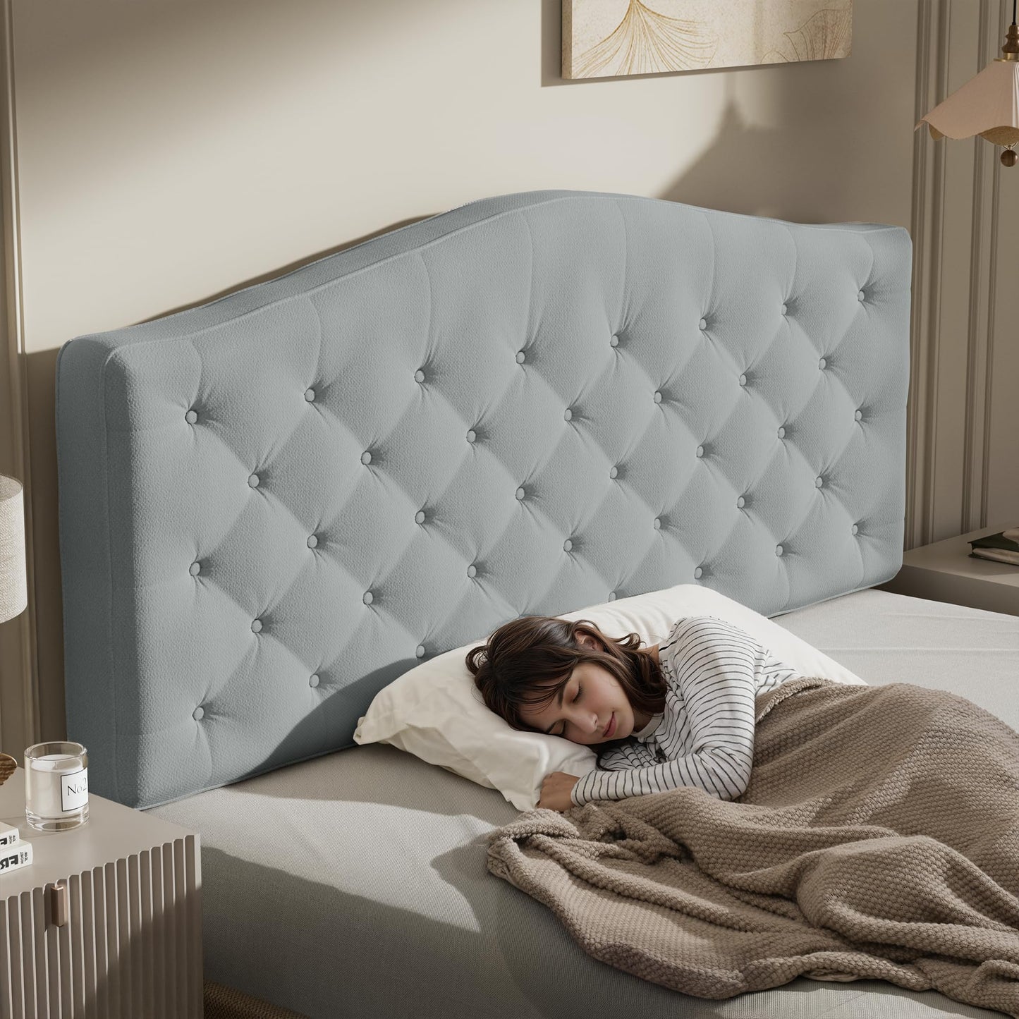 HOMRELEXA Upholstered Headboard Queen Size with 4" Thickened High-Density Sponge, Modern Button-Tufted Queen Headboard Only, Luxury Chenille Fabric, Easy Assembly, Grey