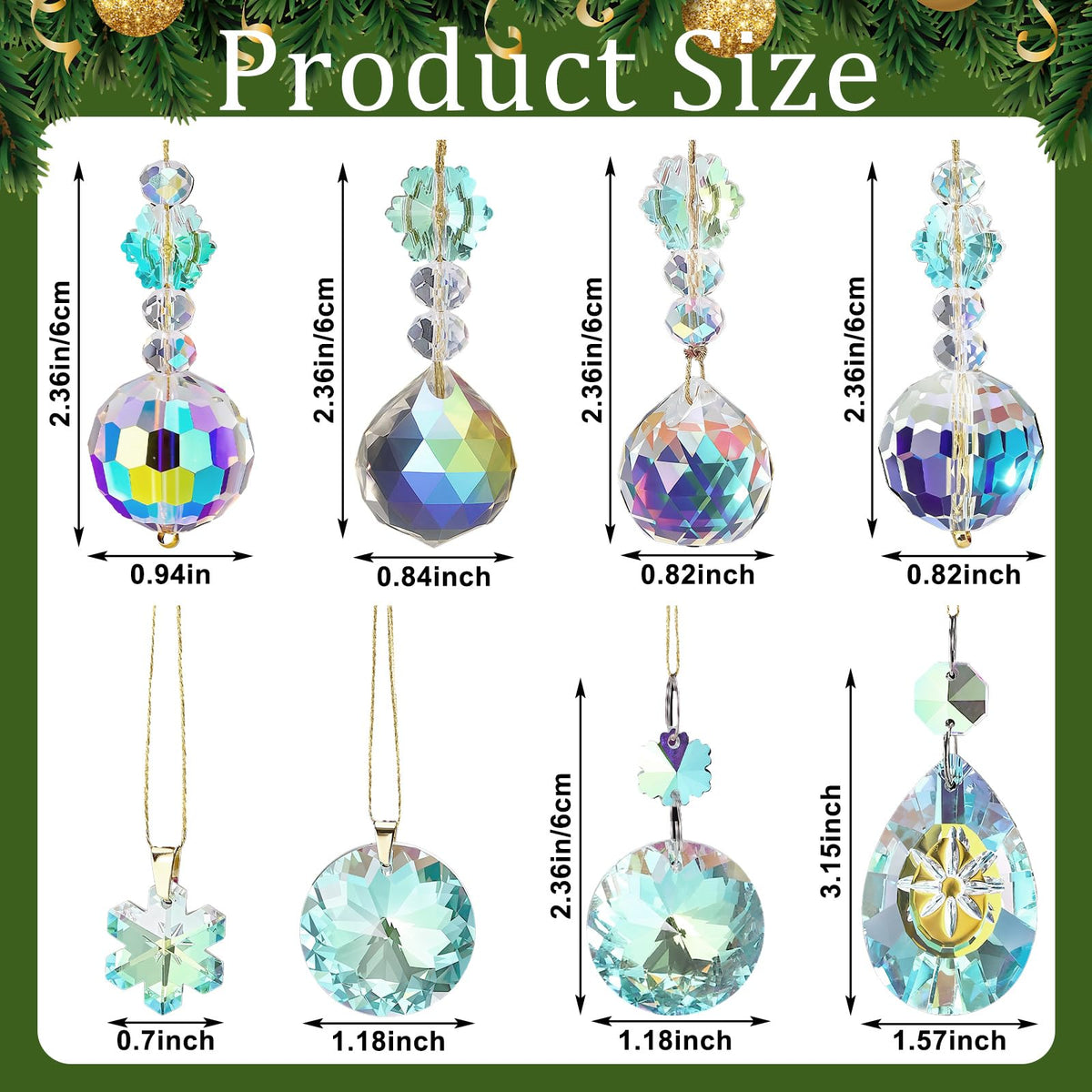Misdary 36 Pcs Crystal Iridescent Ornaments for Christmas Tree Hanging Crystal Glass Ball Decorations Hanging Xmas Teardrop Prism Glass Ball for Xmas Party Wedding Home Decor