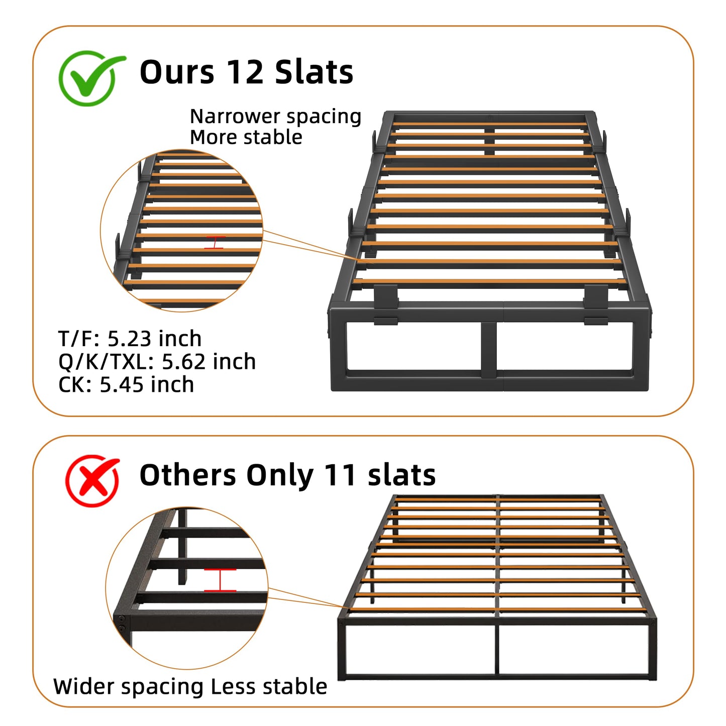 Cresyfu Twin Bed Frames, 18 Inch Metal Platform Bed Frame with Squeak Free U-Slot Design, 6 Non-Slip Guards, 3500lbs Heavy Duty Steel Slat Support, No Box Spring Needed, Under Bed Storage, Black