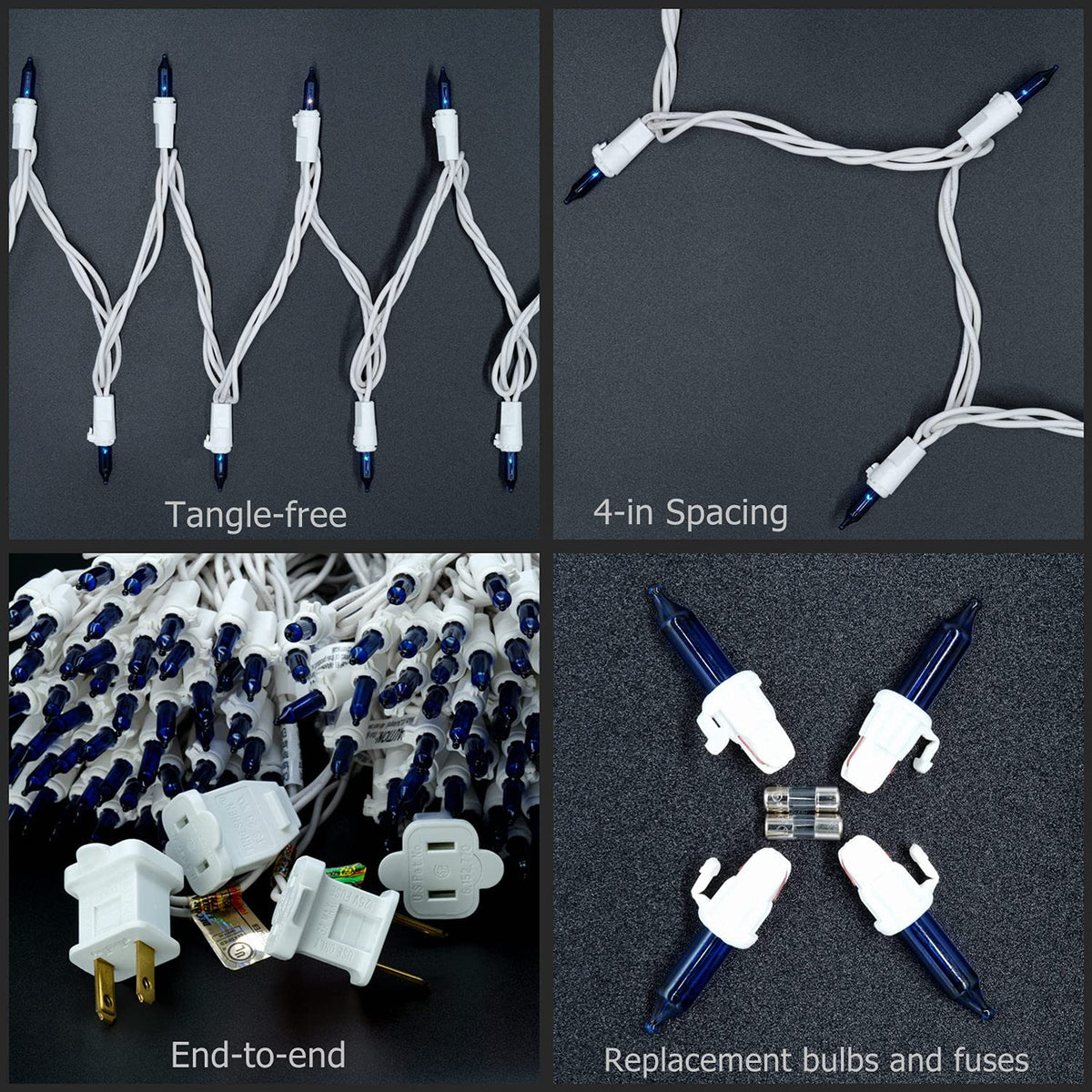 YULETIME 200 Blue Christmas String Lights, 2-Set 33 ft 100 ct White Wire