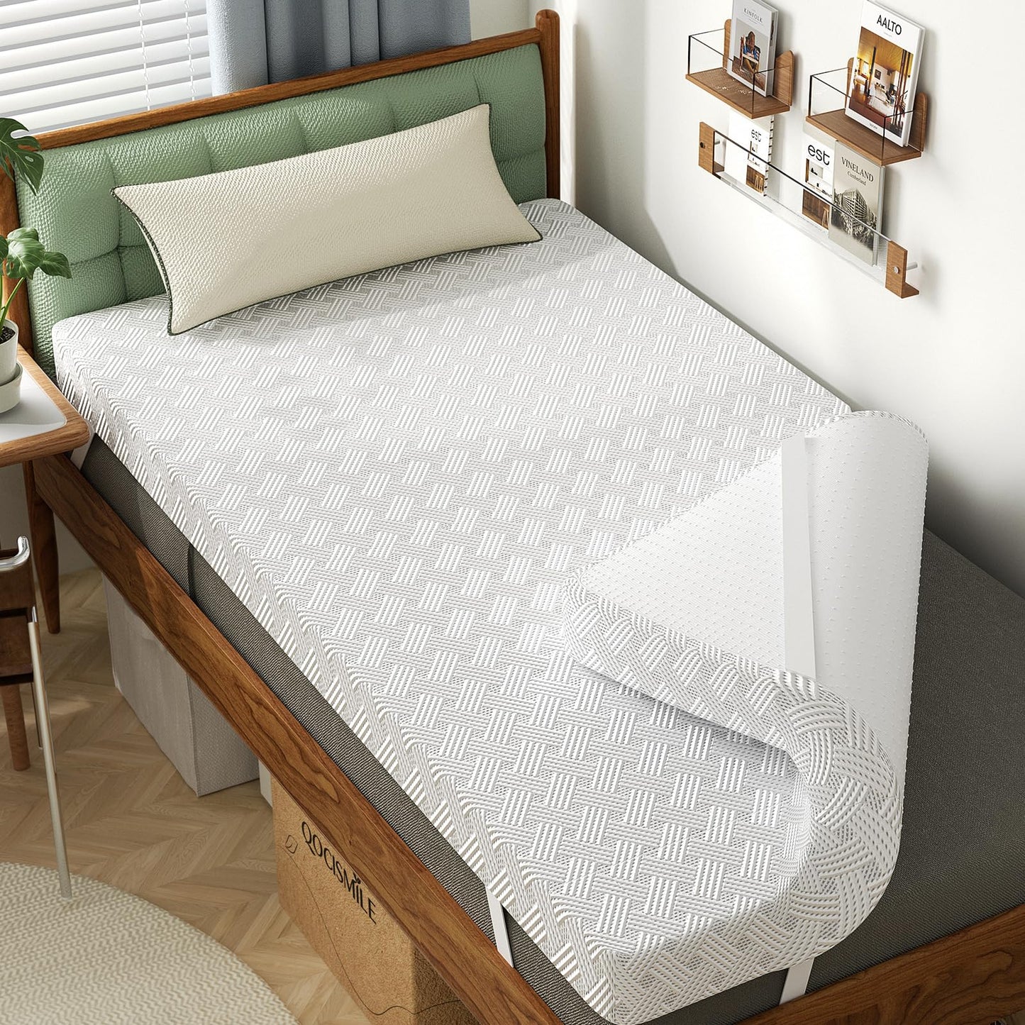 Qocismile College Dorm Room Essentials Full Mattress Topper,Gel Memory Foam Mattress Topper,Full Size Bed Topper for Pressure Relief,3 inch Firm Mattress Pad,Dual-Side,Removable Cover,Elastic Strap