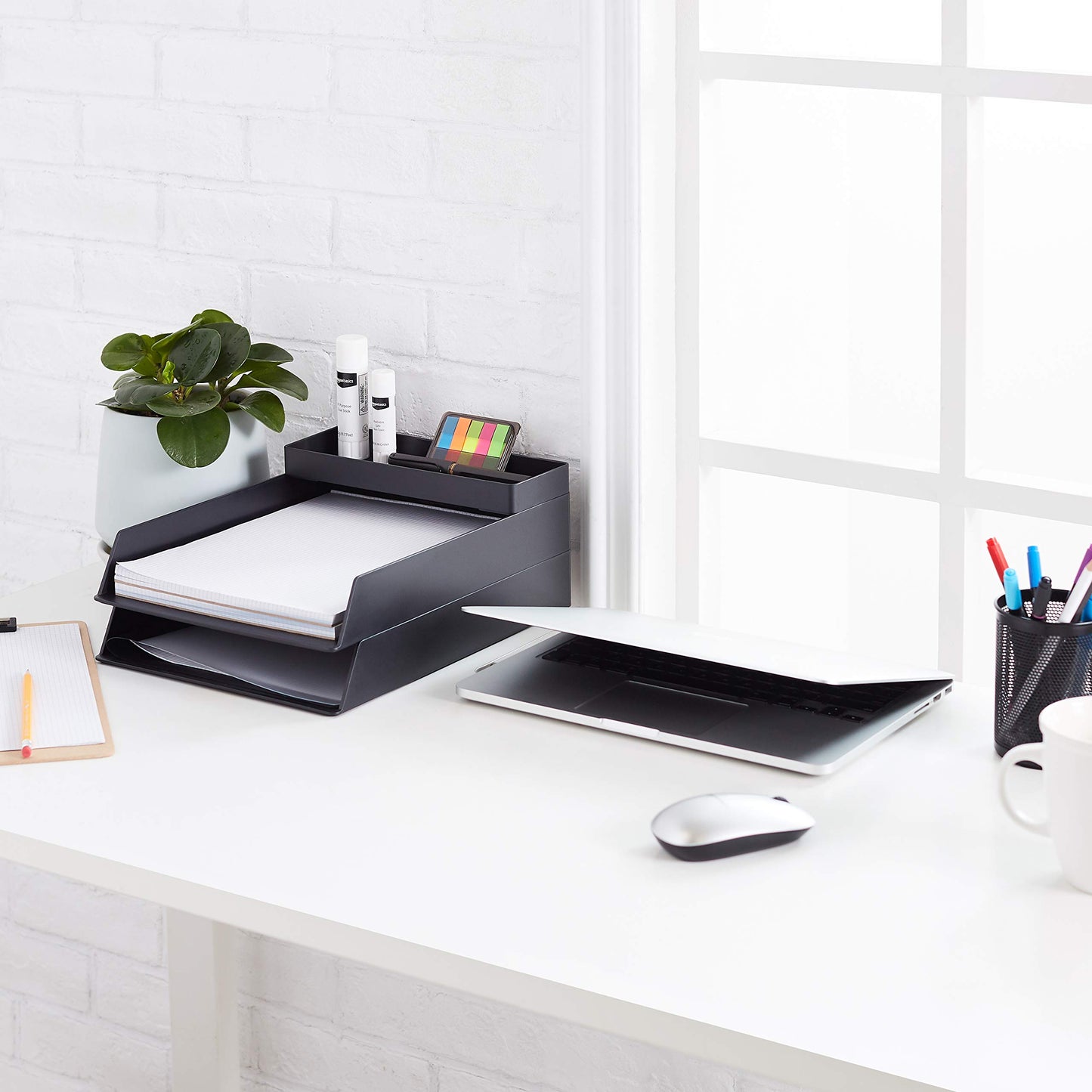 Amazon Basics Rectangular Plastic Desk Organizer, Half Accessory Tray for Office Supplies and Workspace Organization, 9.4" x 3.3" x 1", Black