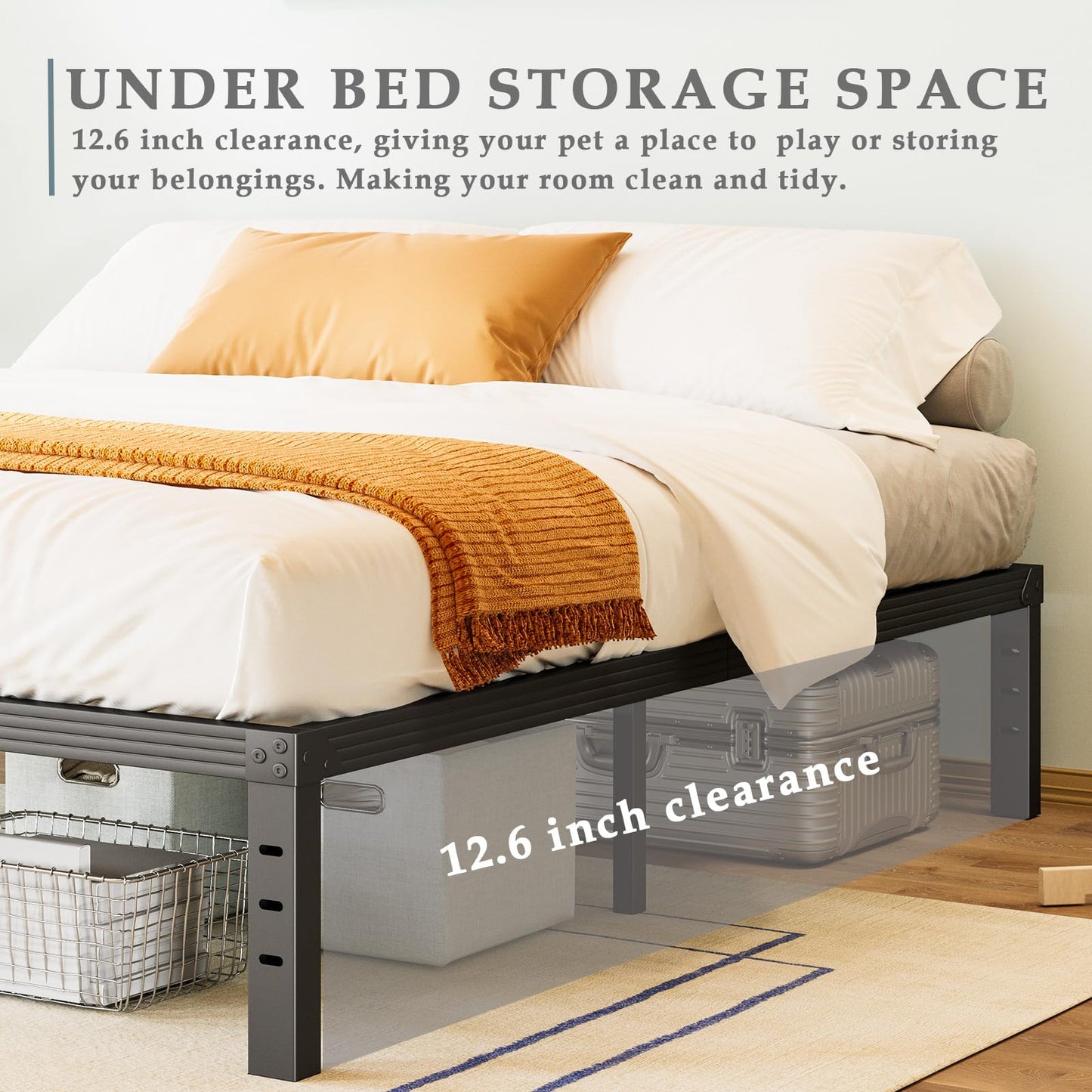 FSCHOS 14 Inch Metal Platform Full-Size Bed Frame No Box Spring Needed, Heavy Duty, Noise Free, Black