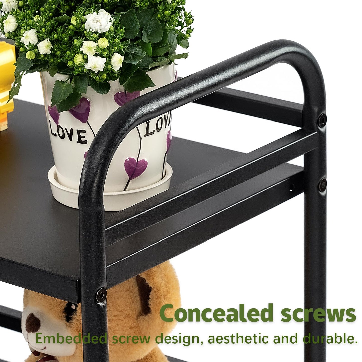 HDANI 3 Tier Rolling Cart Shelves,Heavy Duty Multifunctional Metal Frame-Supports 22 Lbs Per Tier,Rolling Cart with 2 Lockable Wheels for Home,Office,Kitchen,Bathroom,Bedroom,Black
