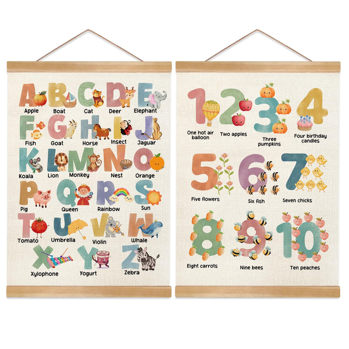 JIANGDAYO Educational Wall Art Decor for Daycare Set of 2,ABC Alphabet and 1-10 Number Chart Canvas Print Poster for Preschool, Toddler Learning Poster for Nursery Classroom Playroom 14x18.5inch
